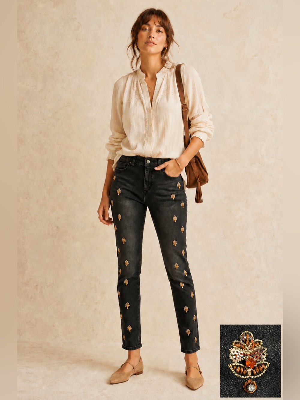Anthropologie Pilcro Script Skinny Jeans 29 Black Jeweled Embroidered Denim